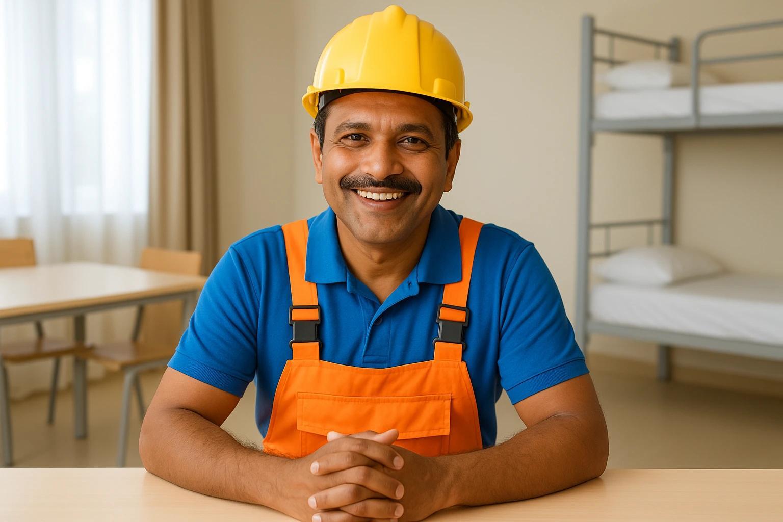 عامل سعيد في سكن نظيف وعملي