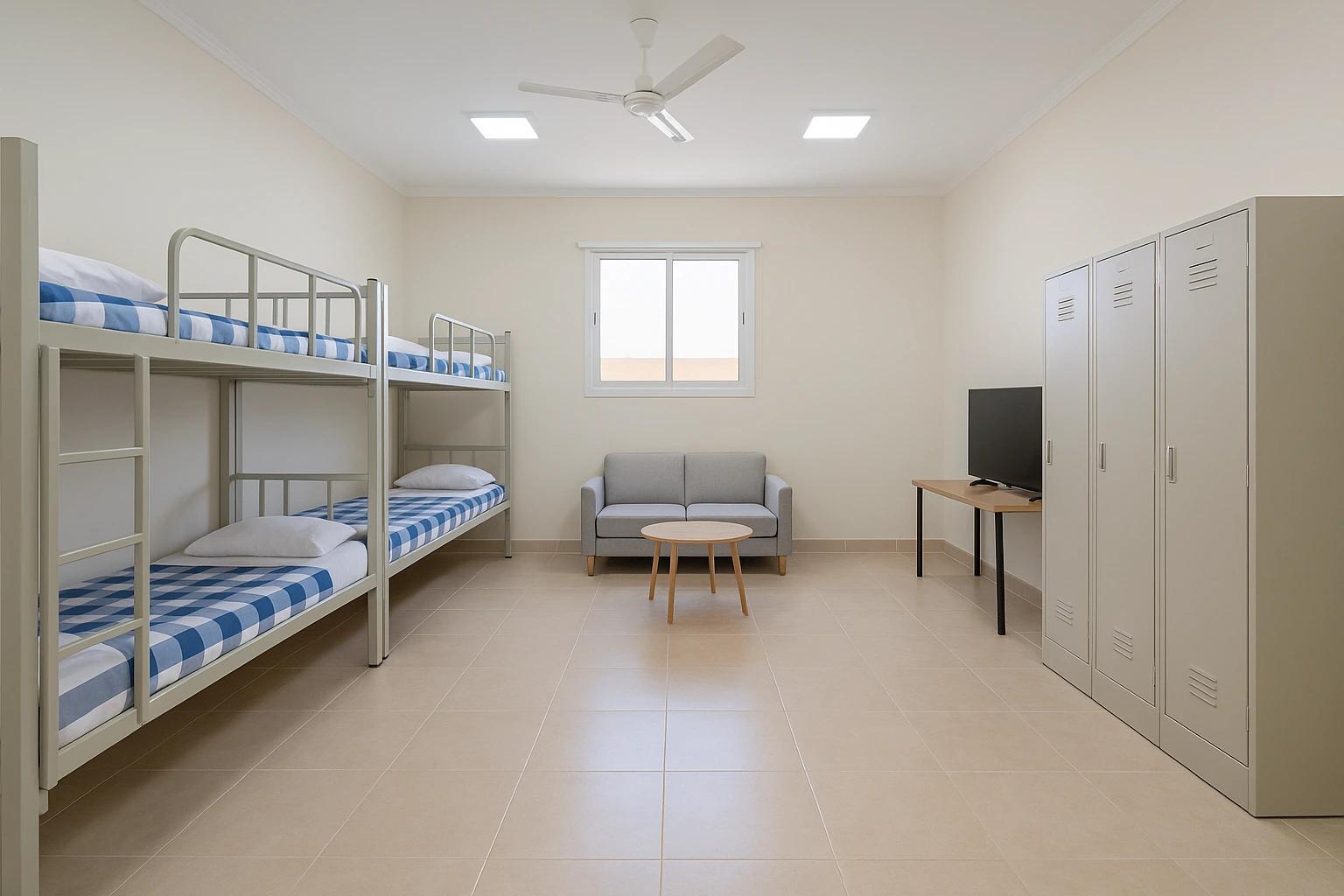 غرفة في سكن العاملين مصممة بشكل مريح